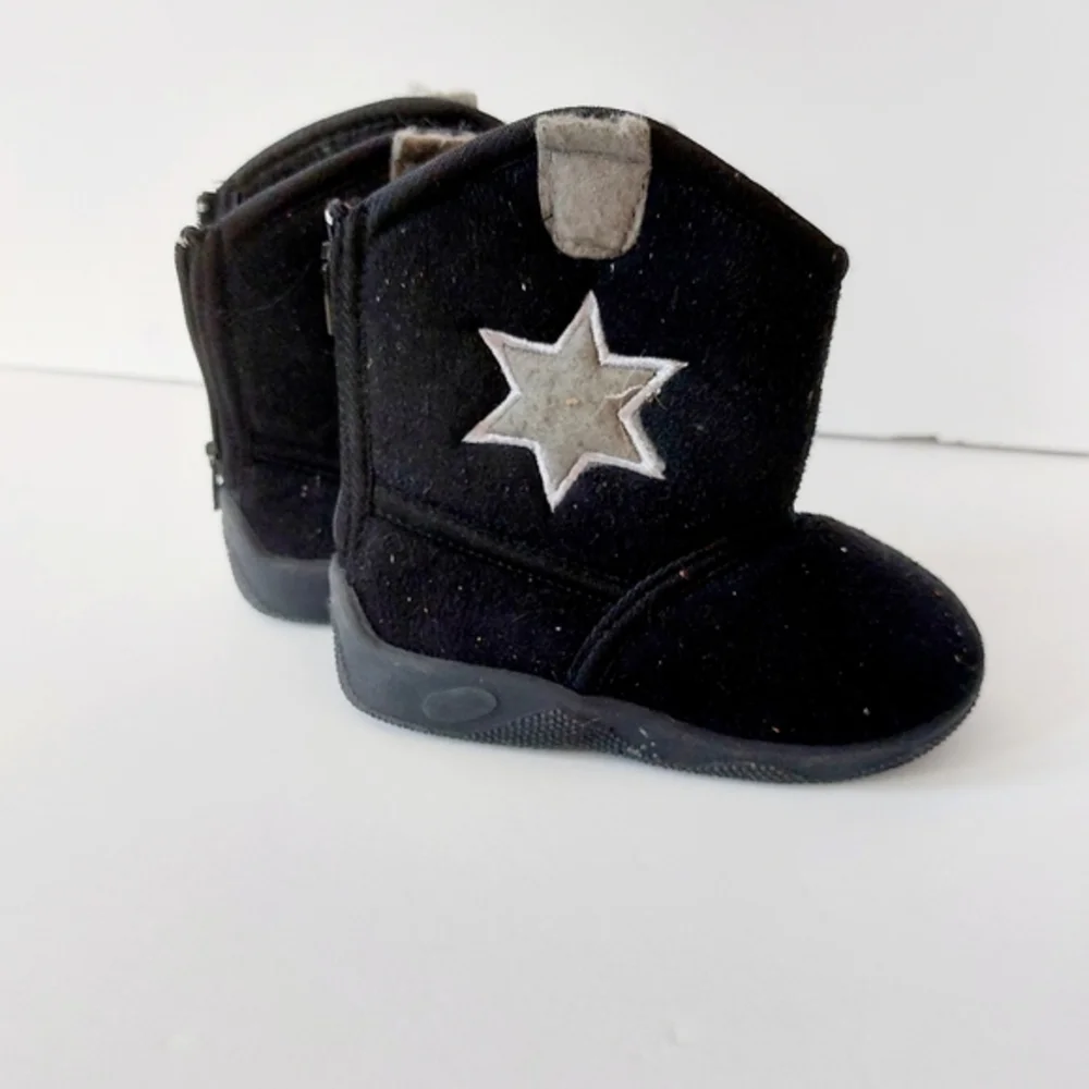 Black Microfiber Cowboy Boots‎ Infant Size 4 Grey Sheriff Star